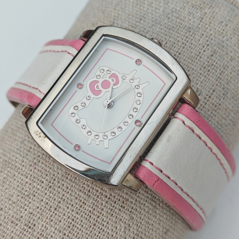 Vintage Sanrio Hello Kitty Watch Analogue Pink White Rhinestone Y2K Kawaii 2005